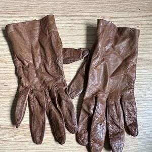 Vintage Brown Leather Italian Gloves with Silk Lining Size 7.5